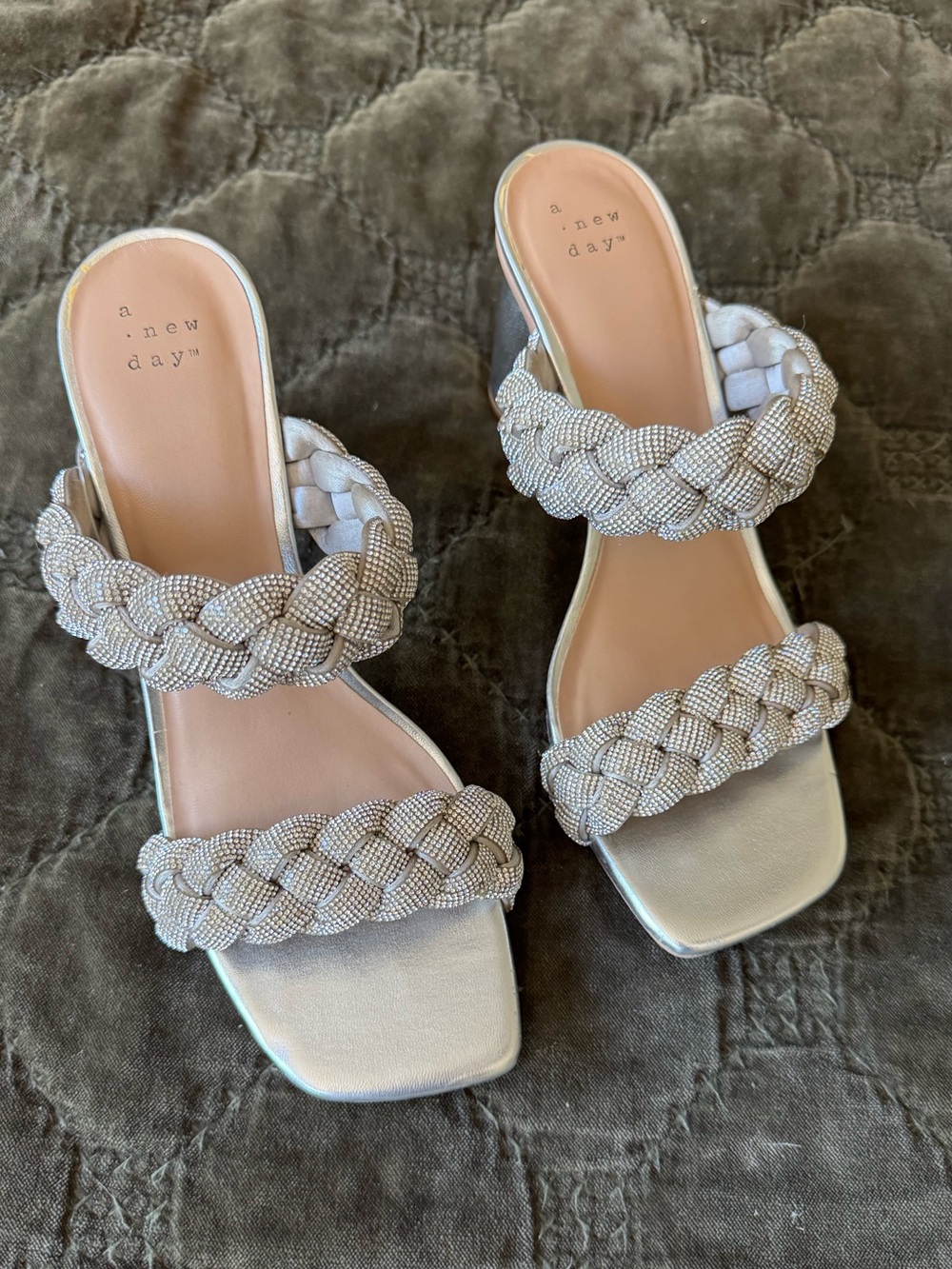 a new day Metallic Silver Braided Double-Strap Slide Mules